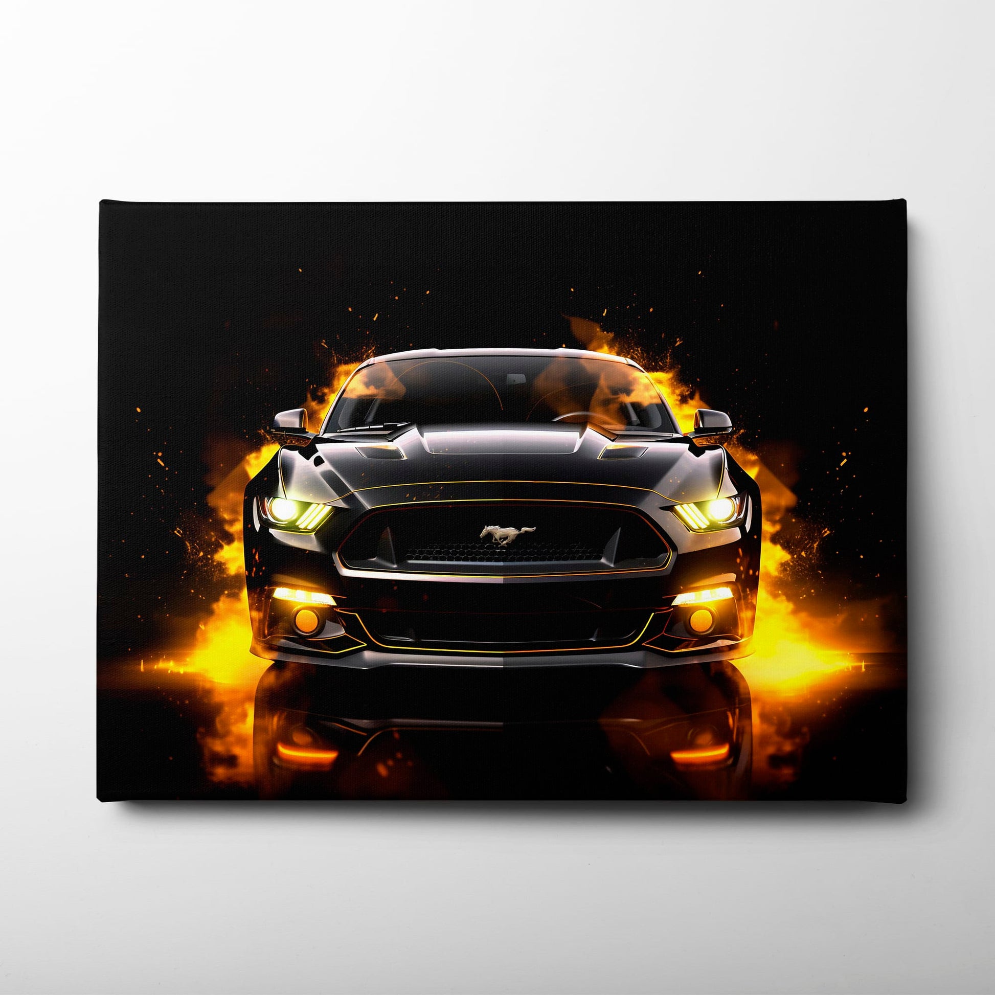 Ford Mustang Inferno Stare Wall Art – Black Muscle Car Canvas Print Cars