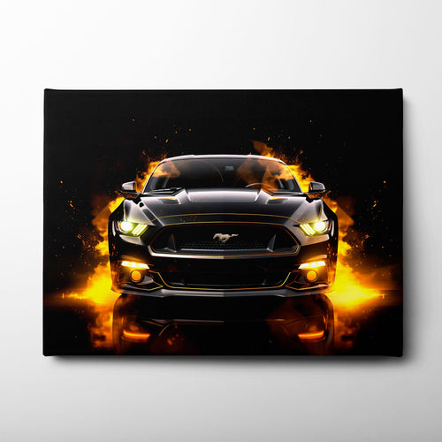 Ford Mustang Inferno Stare Wall Art – Black Muscle Car Canvas Print Cars