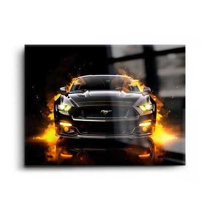 Ford Mustang Inferno Stare Wall Art – Black Muscle Car Canvas Print Cars