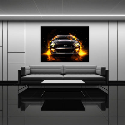 Ford Mustang Inferno Stare Wall Art – Black Muscle Car Canvas Print Cars