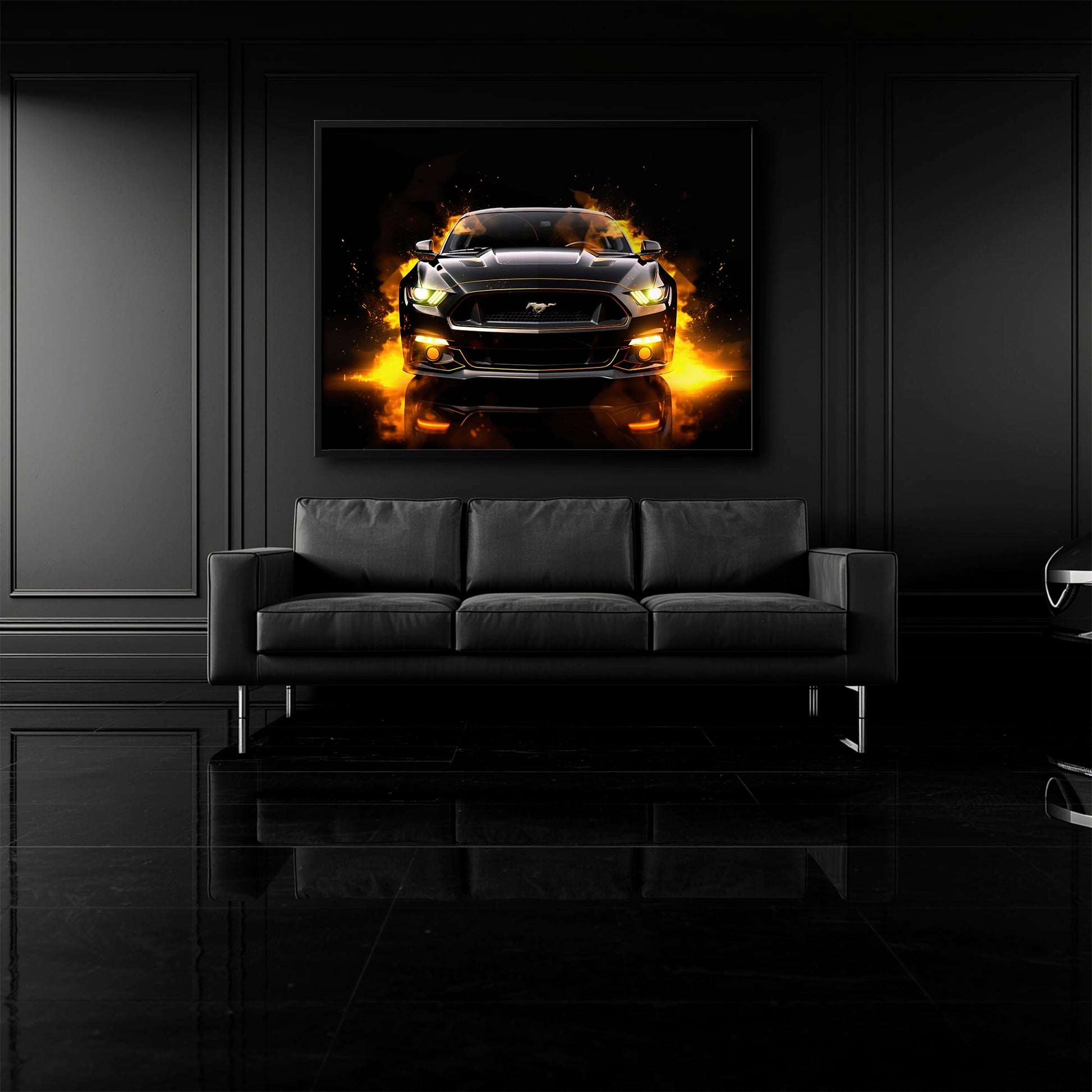 Ford Mustang Inferno Stare Wall Art – Black Muscle Car Canvas Print Cars