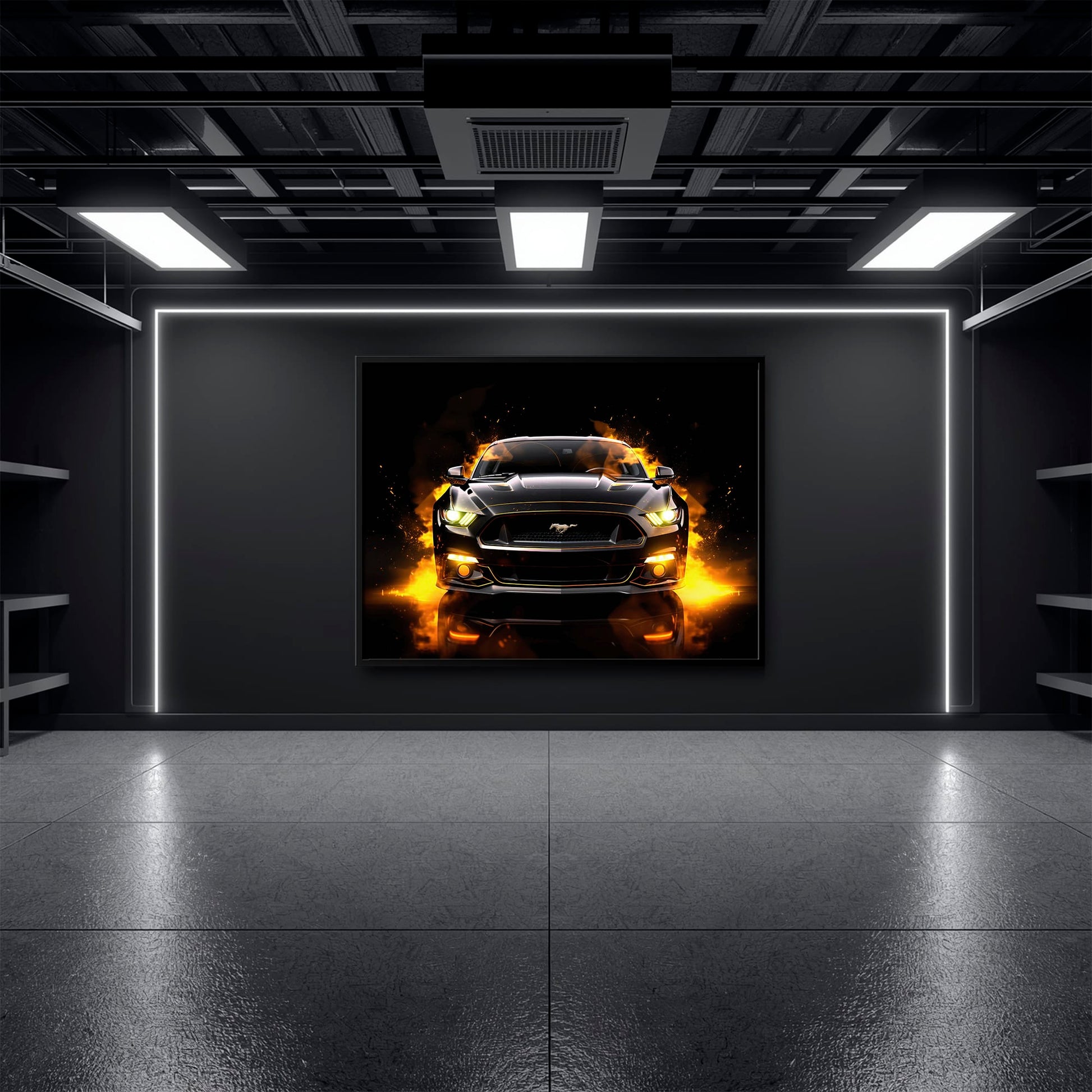 Ford Mustang Inferno Stare Wall Art – Black Muscle Car Canvas Print Cars