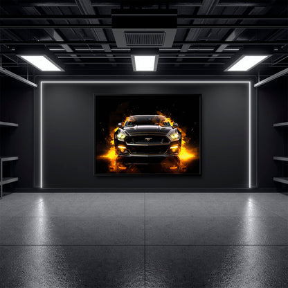 Ford Mustang Inferno Stare Wall Art – Black Muscle Car Canvas Print Cars