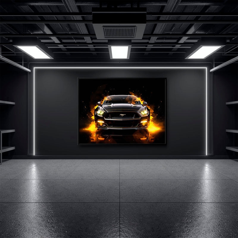 Ford Mustang Inferno Stare Wall Art – Black Muscle Car Canvas Print Cars