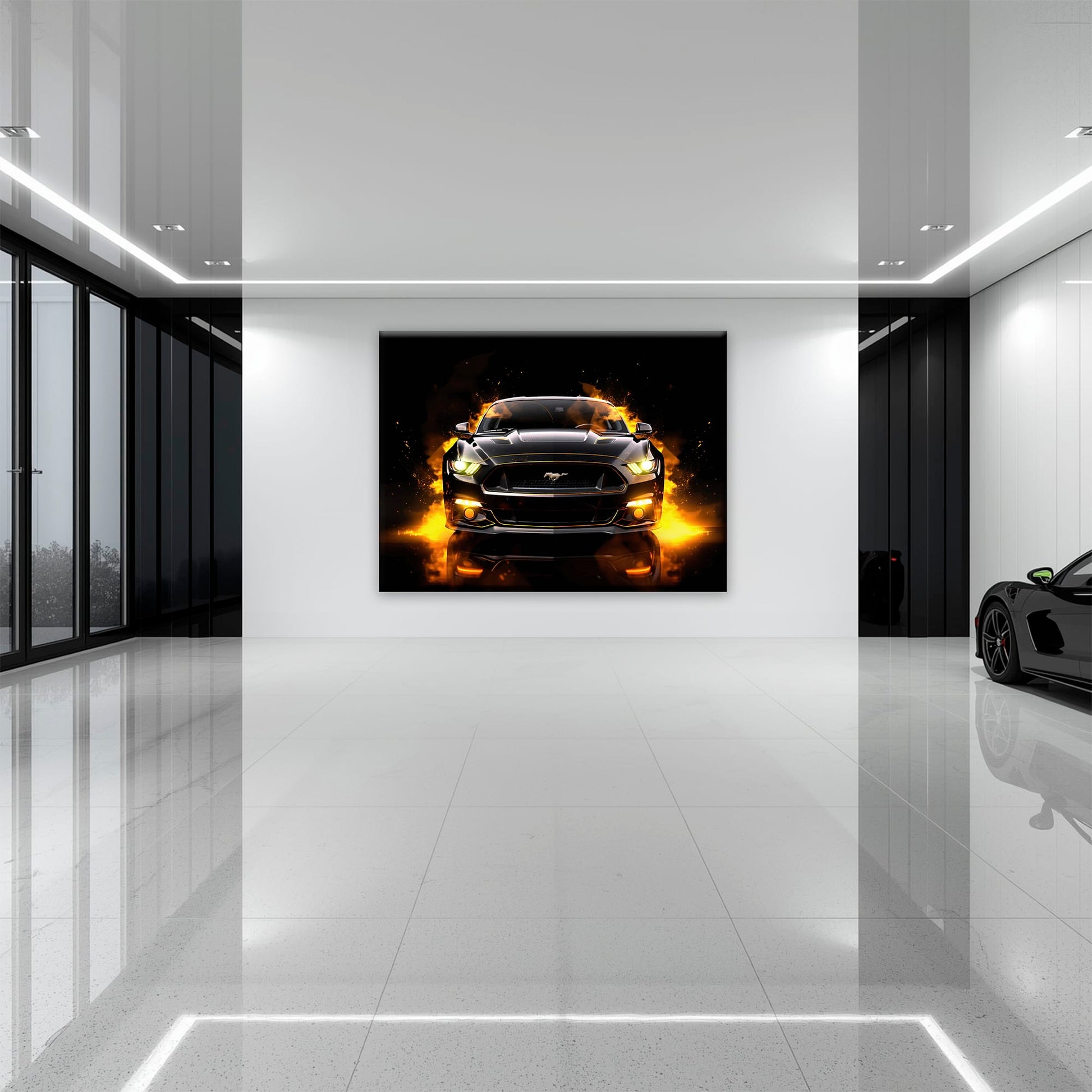 Ford Mustang Inferno Stare Wall Art – Black Muscle Car Canvas Print Cars