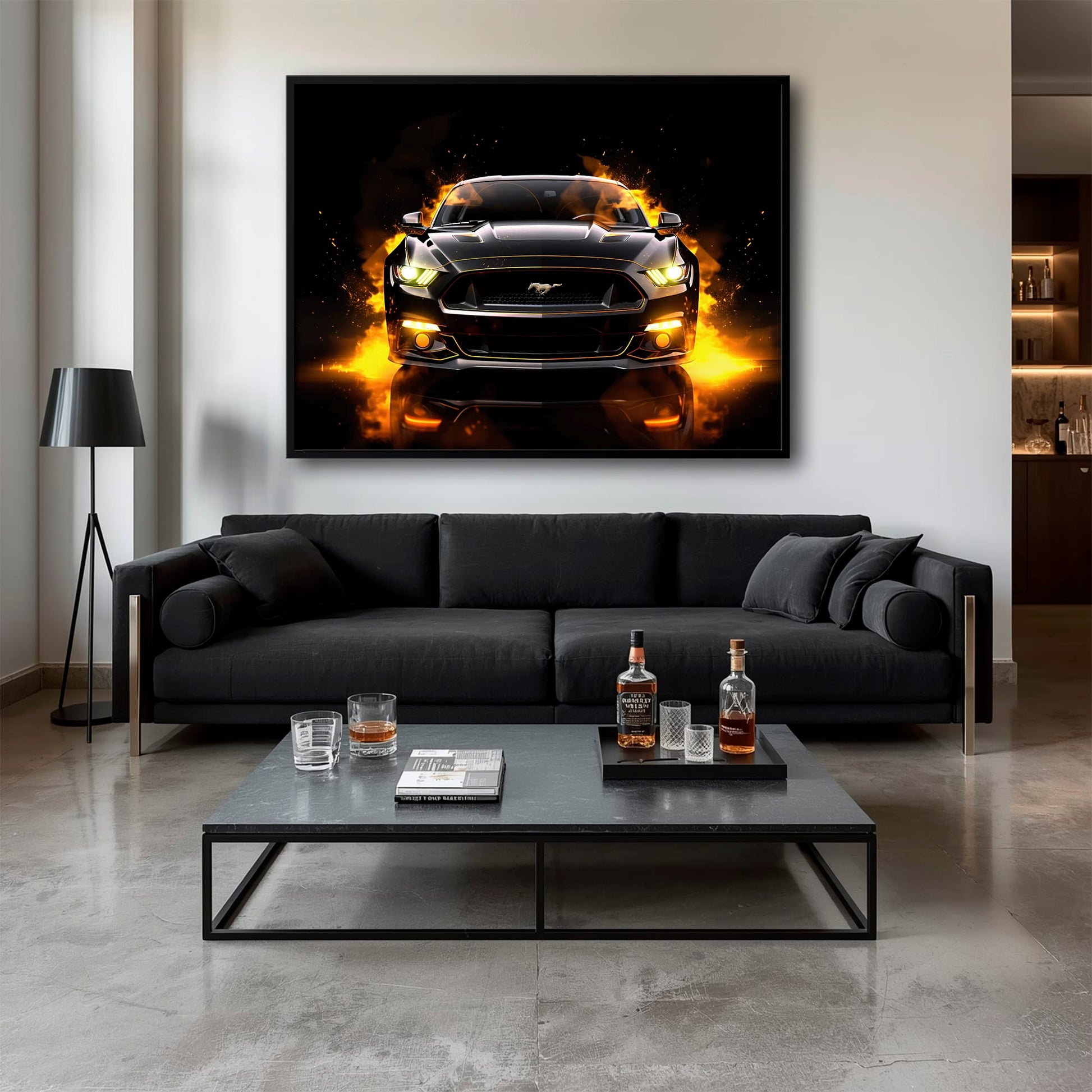 Ford Mustang Inferno Stare Wall Art – Black Muscle Car Canvas Print Cars