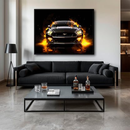 Ford Mustang Inferno Stare Wall Art – Black Muscle Car Canvas Print Cars