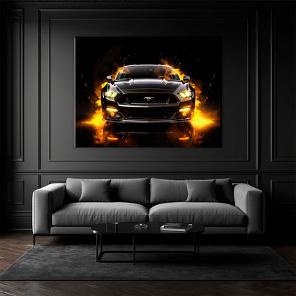 Ford Mustang Inferno Stare Wall Art – Black Muscle Car Canvas Print Cars