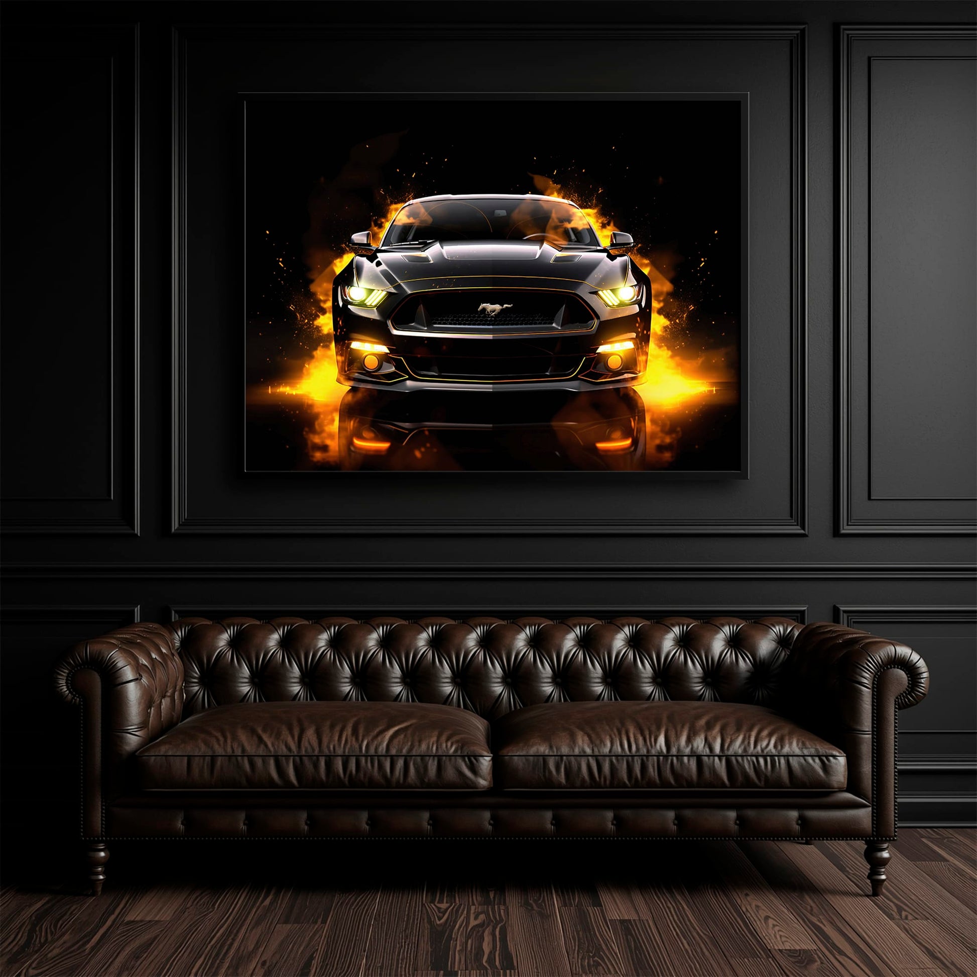 Ford Mustang Inferno Stare Wall Art – Black Muscle Car Canvas Print Cars