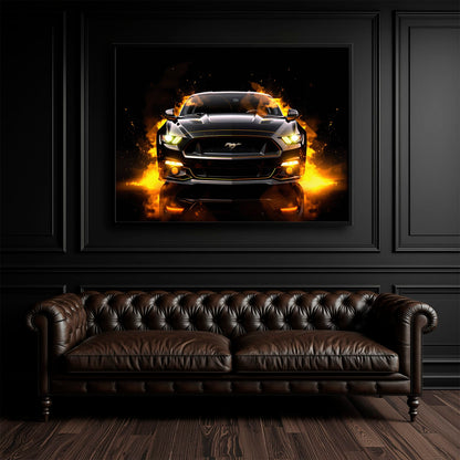 Ford Mustang Inferno Stare Wall Art – Black Muscle Car Canvas Print Cars