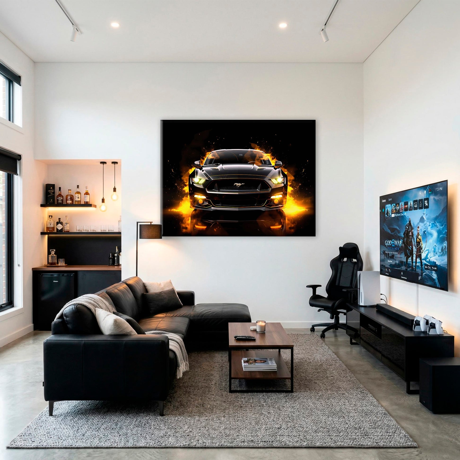 Ford Mustang Inferno Stare Wall Art – Black Muscle Car Canvas Print Cars
