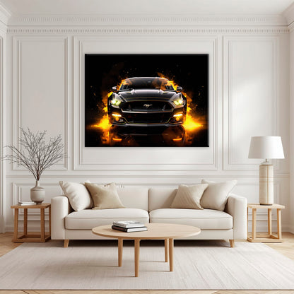 Ford Mustang Inferno Stare Wall Art – Black Muscle Car Canvas Print Cars