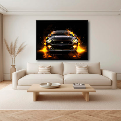 Ford Mustang Inferno Stare Wall Art – Black Muscle Car Canvas Print Cars