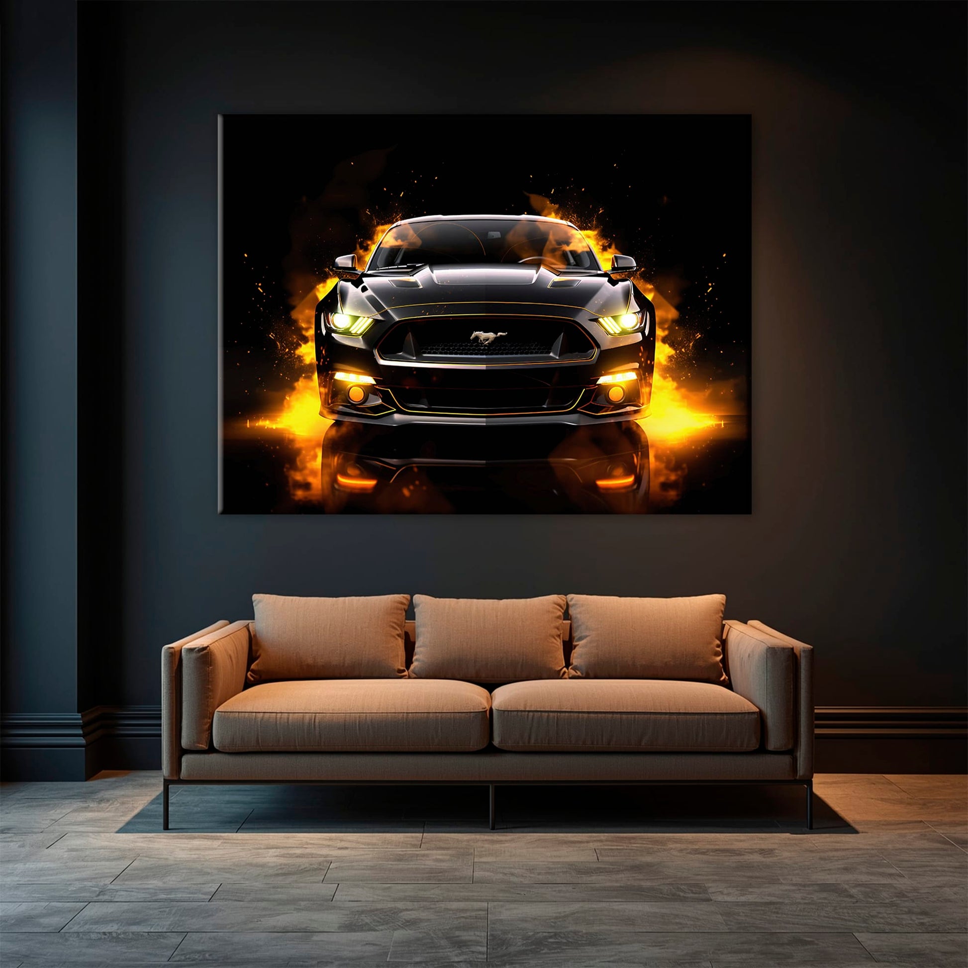 Ford Mustang Inferno Stare Wall Art – Black Muscle Car Canvas Print Cars