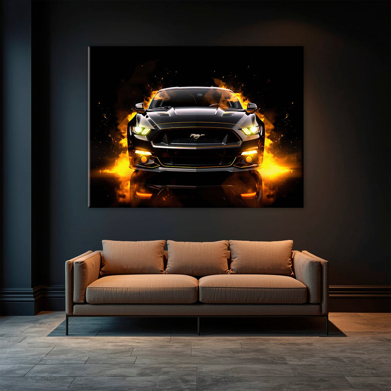 Ford Mustang Inferno Stare Wall Art – Black Muscle Car Canvas Print Cars