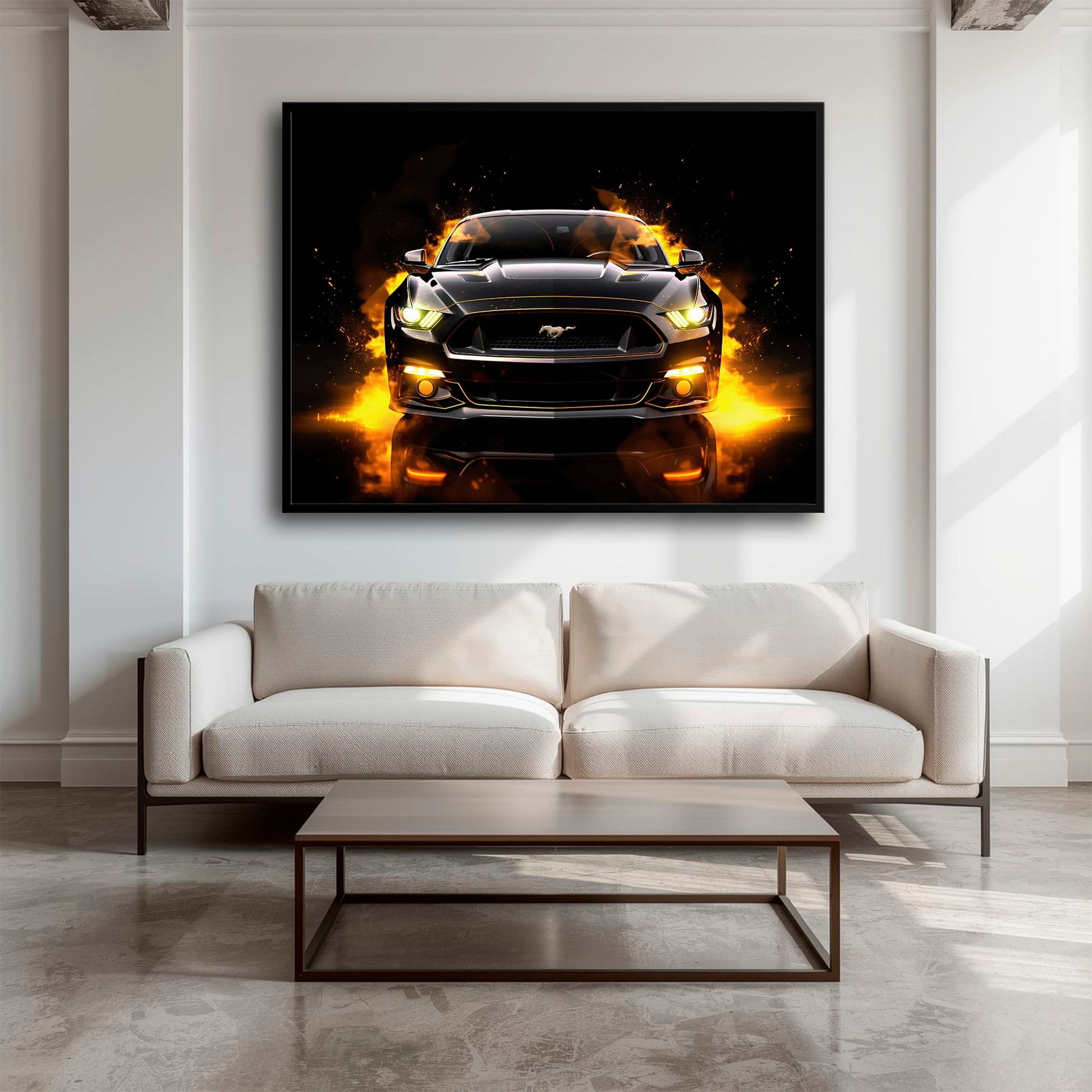 Ford Mustang Inferno Stare Wall Art – Black Muscle Car Canvas Print Cars