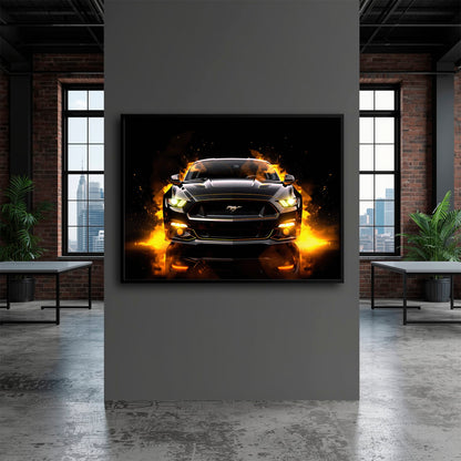 Ford Mustang Inferno Stare Wall Art – Black Muscle Car Canvas Print Cars