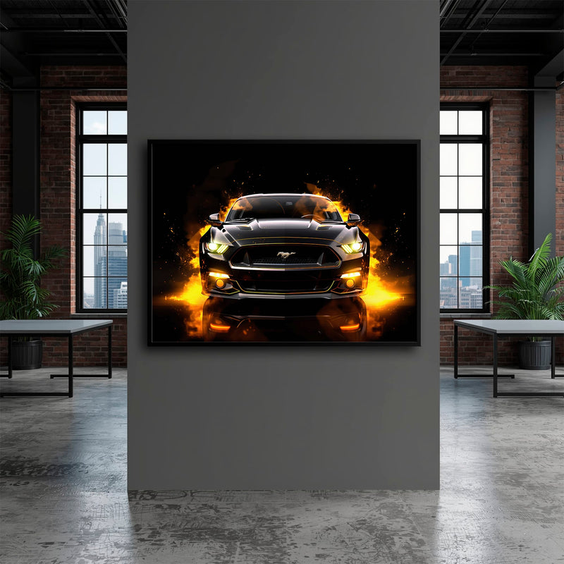 Ford Mustang Inferno Stare Wall Art – Black Muscle Car Canvas Print Cars