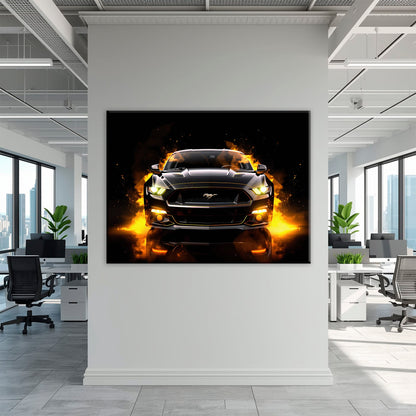 Ford Mustang Inferno Stare Wall Art – Black Muscle Car Canvas Print Cars