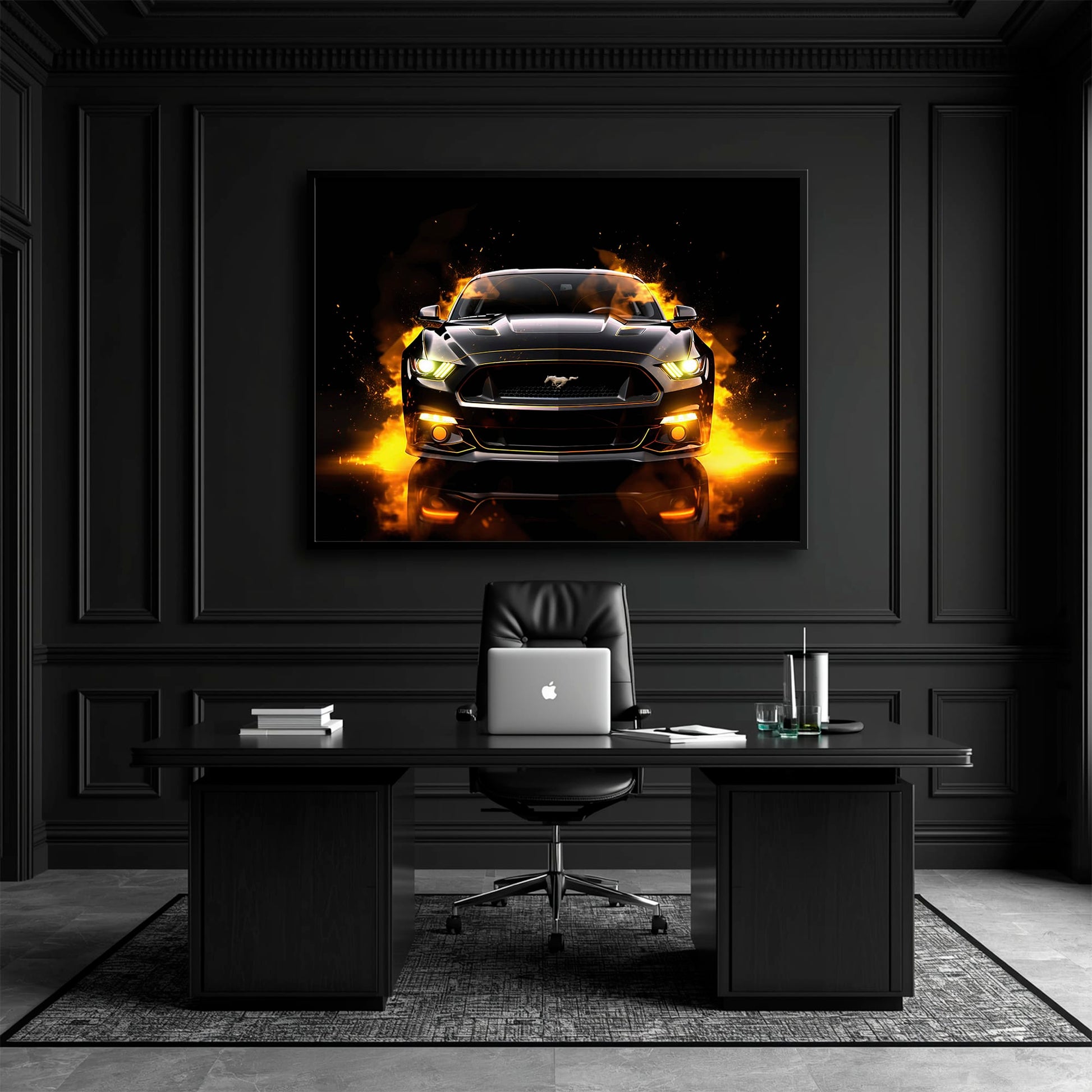 Ford Mustang Inferno Stare Wall Art – Black Muscle Car Canvas Print Cars
