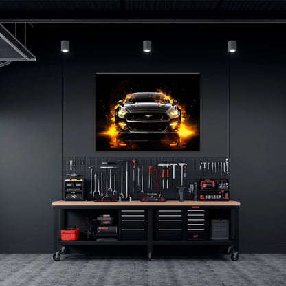Ford Mustang Inferno Stare Wall Art – Black Muscle Car Canvas Print Cars