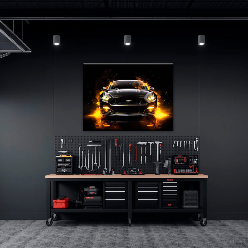 Ford Mustang Inferno Stare Wall Art – Black Muscle Car Canvas Print Cars
