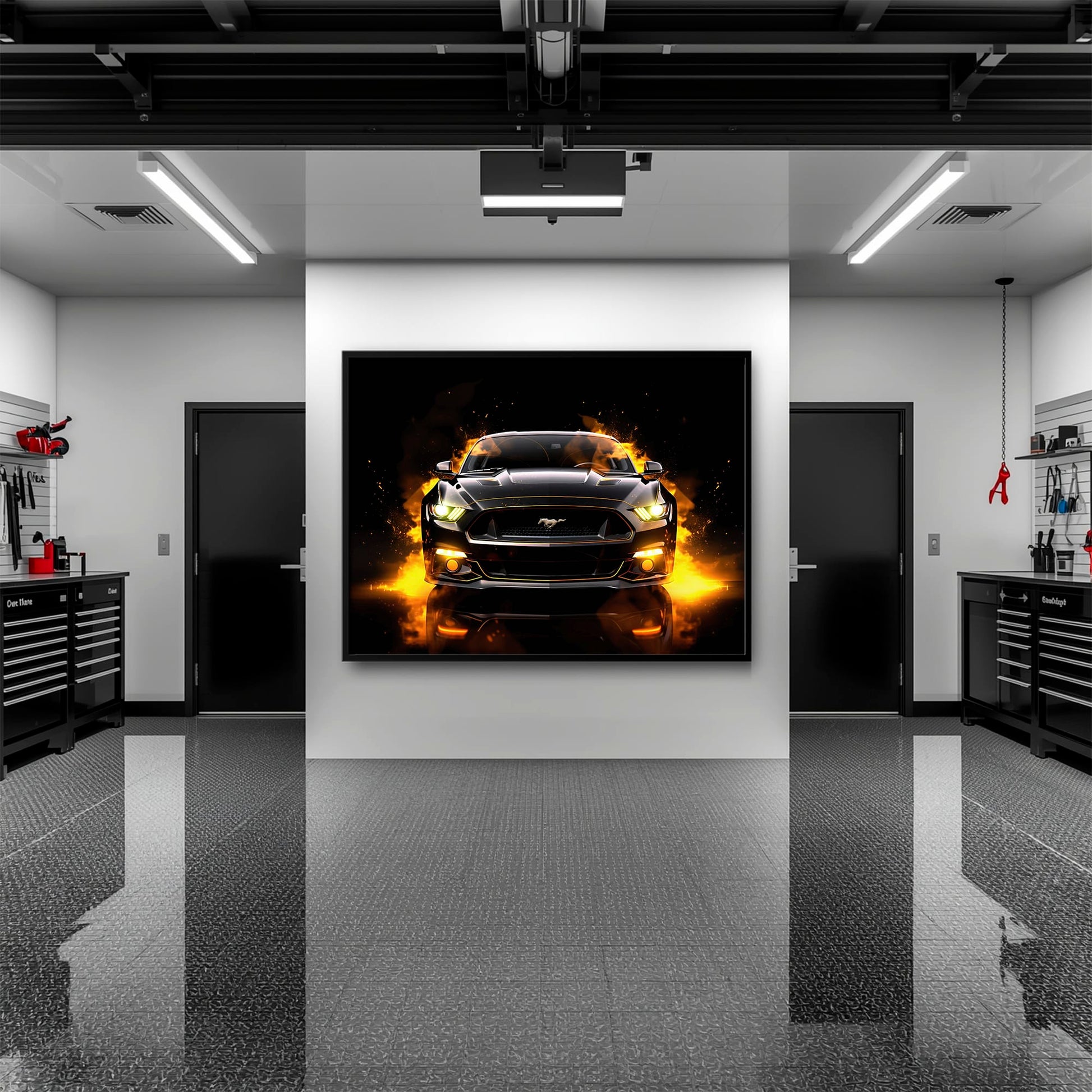 Ford Mustang Inferno Stare Wall Art – Black Muscle Car Canvas Print Cars