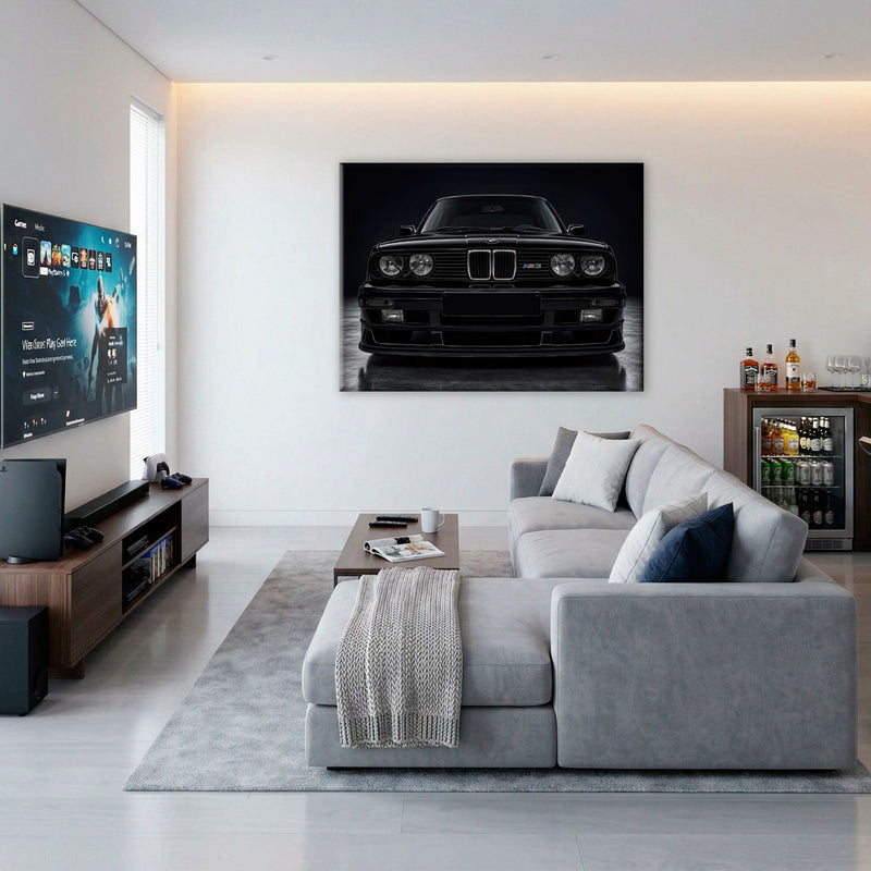 BMW E30 M3 Wall Art  Black Sport Car Canvas Print for Garage Decor Cars