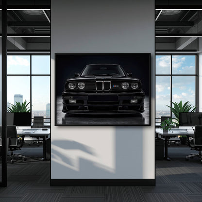 BMW E30 M3 Wall Art  Black Sport Car Canvas Print for Garage Decor Cars
