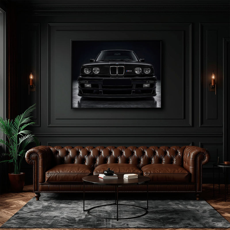 BMW E30 M3 Wall Art  Black Sport Car Canvas Print for Garage Decor Cars