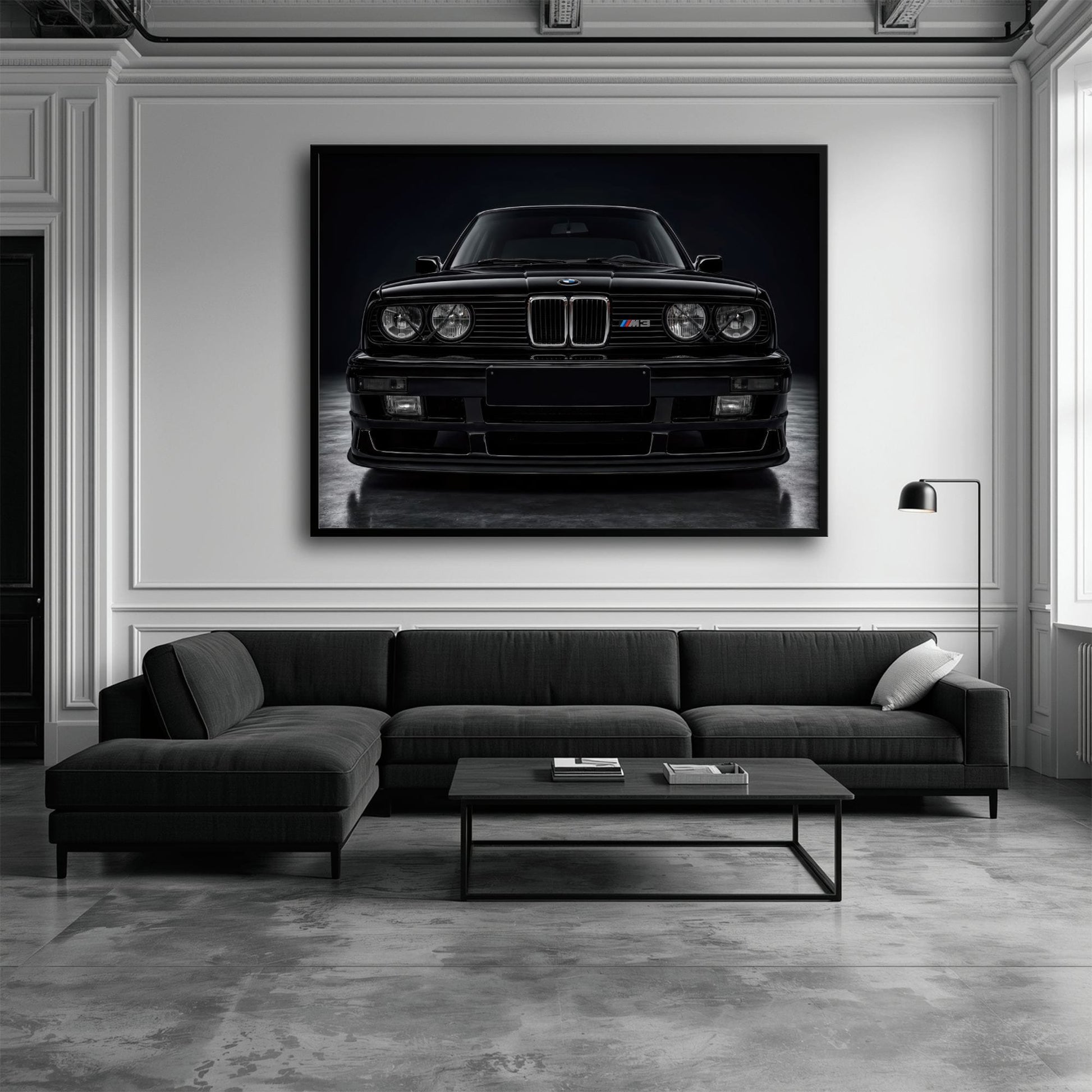BMW E30 M3 Wall Art  Black Sport Car Canvas Print for Garage Decor Cars