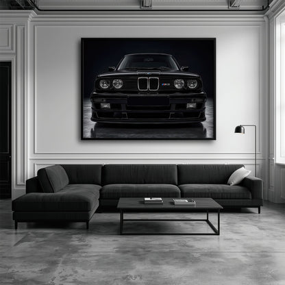 BMW E30 M3 Wall Art  Black Sport Car Canvas Print for Garage Decor Cars
