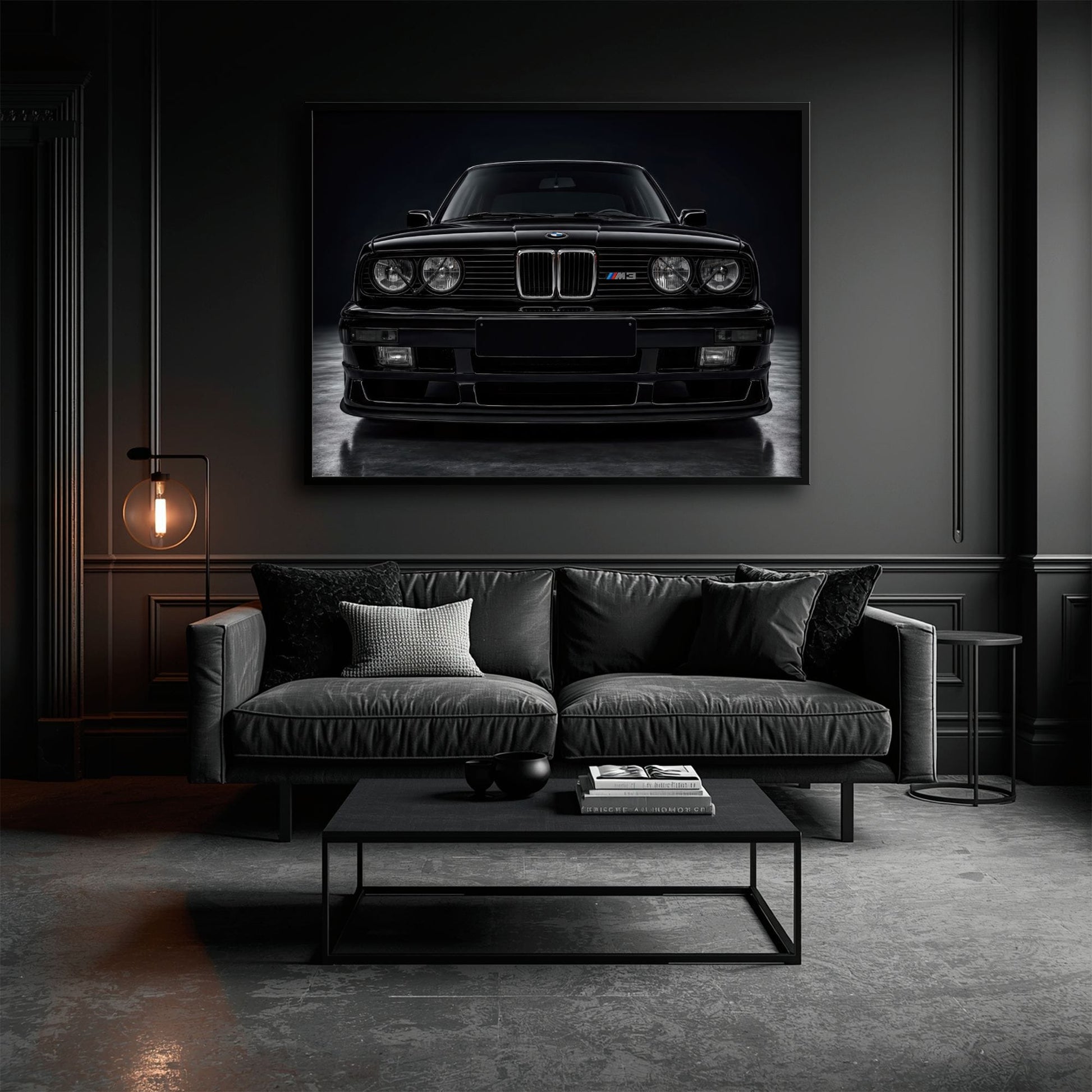 BMW E30 M3 Wall Art  Black Sport Car Canvas Print for Garage Decor Cars