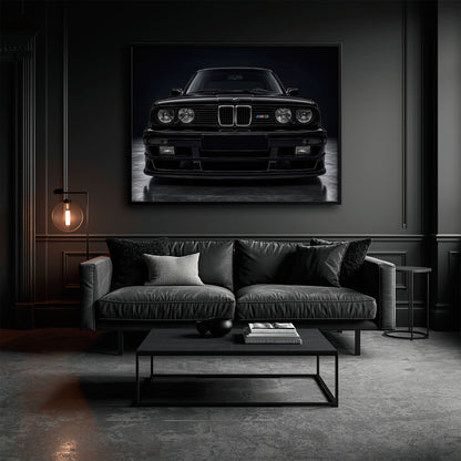 BMW E30 M3 Wall Art  Black Sport Car Canvas Print for Garage Decor Cars