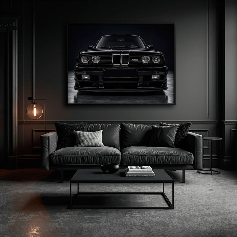 BMW E30 M3 Wall Art  Black Sport Car Canvas Print for Garage Decor Cars