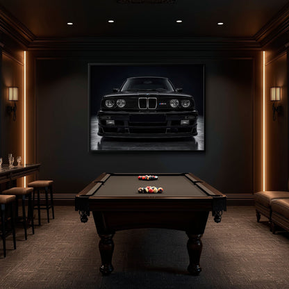 BMW E30 M3 Wall Art  Black Sport Car Canvas Print for Garage Decor Cars