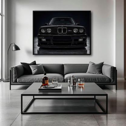 BMW E30 M3 Wall Art  Black Sport Car Canvas Print for Garage Decor Cars