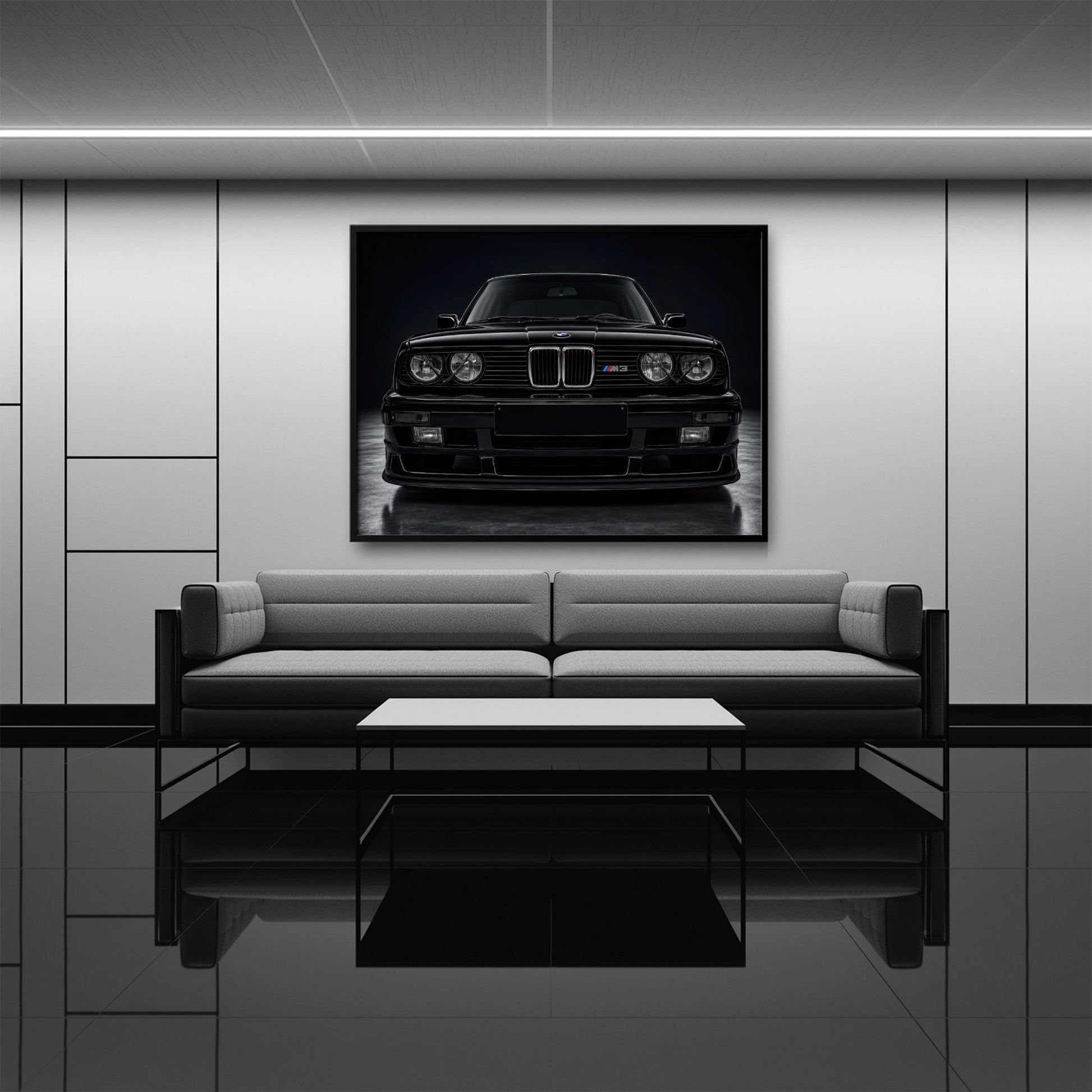 BMW E30 M3 Wall Art  Black Sport Car Canvas Print for Garage Decor Cars