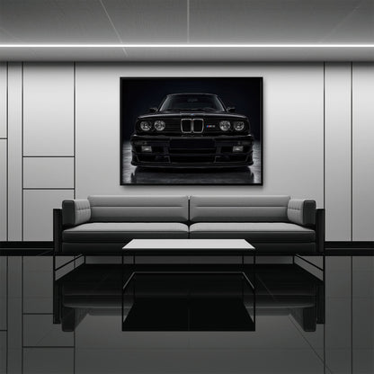 BMW E30 M3 Wall Art  Black Sport Car Canvas Print for Garage Decor Cars