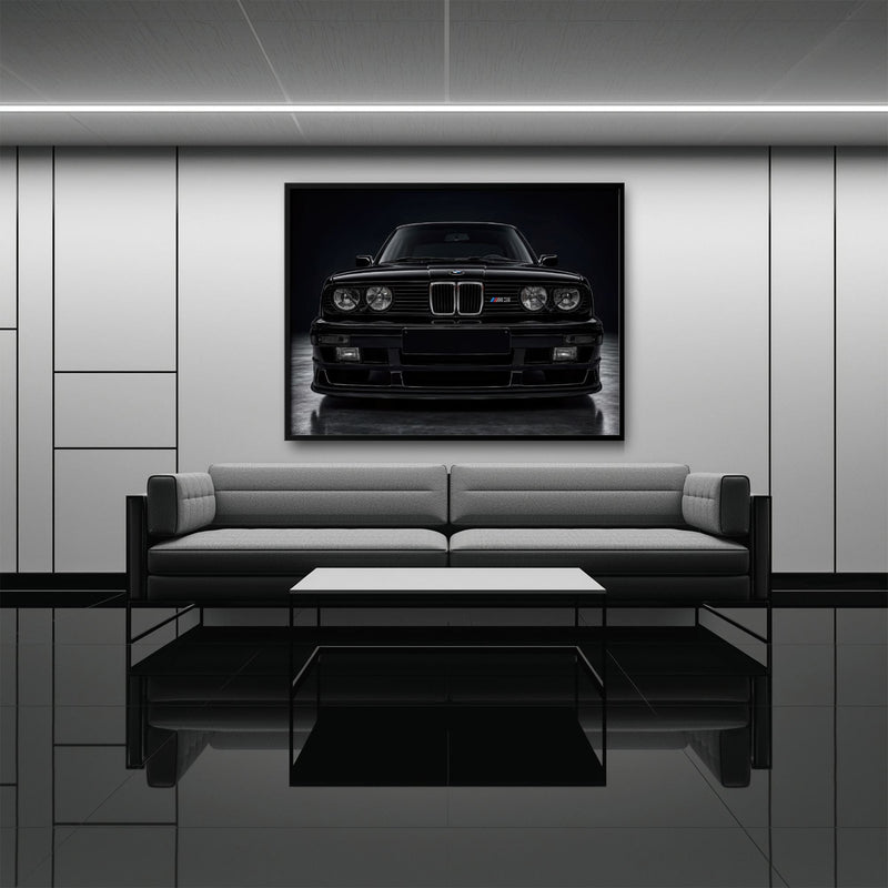 BMW E30 M3 Wall Art  Black Sport Car Canvas Print for Garage Decor Cars