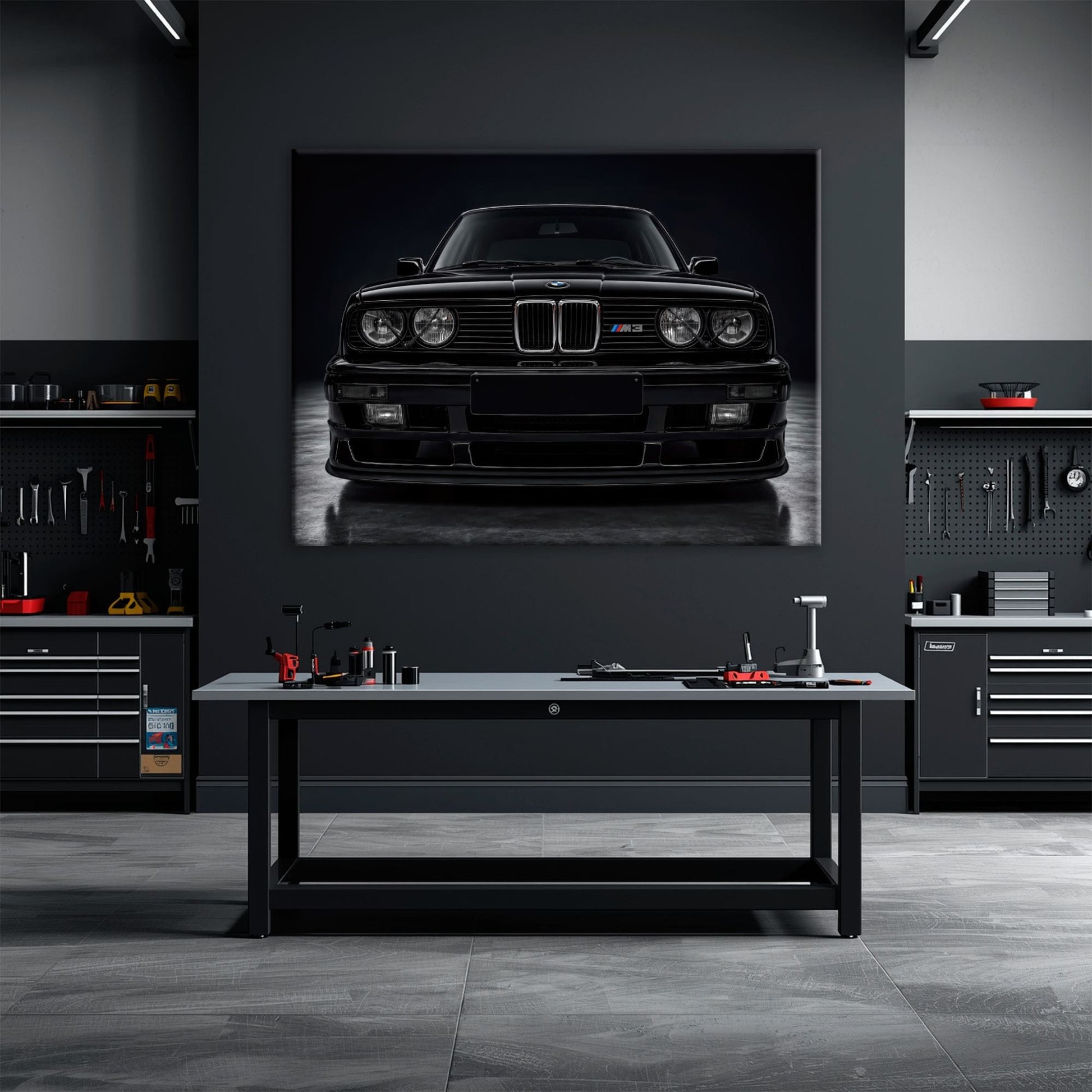 BMW E30 M3 Wall Art  Black Sport Car Canvas Print for Garage Decor Cars