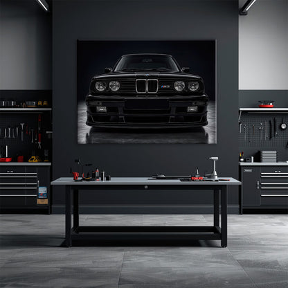 BMW E30 M3 Wall Art  Black Sport Car Canvas Print for Garage Decor Cars