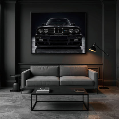 BMW E30 M3 Wall Art  Black Sport Car Canvas Print for Garage Decor Cars
