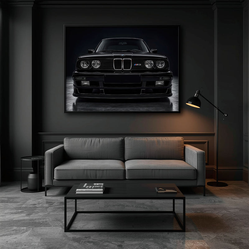 BMW E30 M3 Wall Art  Black Sport Car Canvas Print for Garage Decor Cars