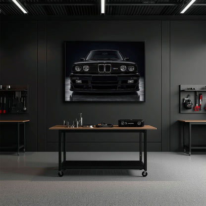 BMW E30 M3 Wall Art  Black Sport Car Canvas Print for Garage Decor Cars