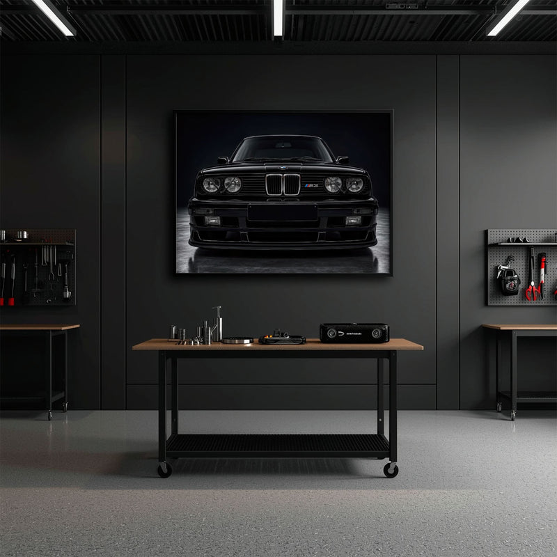 BMW E30 M3 Wall Art  Black Sport Car Canvas Print for Garage Decor Cars