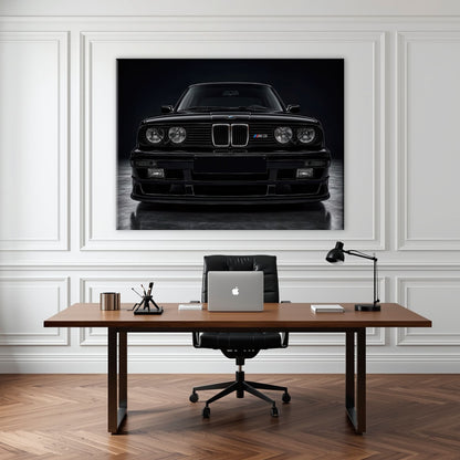 BMW E30 M3 Wall Art  Black Sport Car Canvas Print for Garage Decor Cars