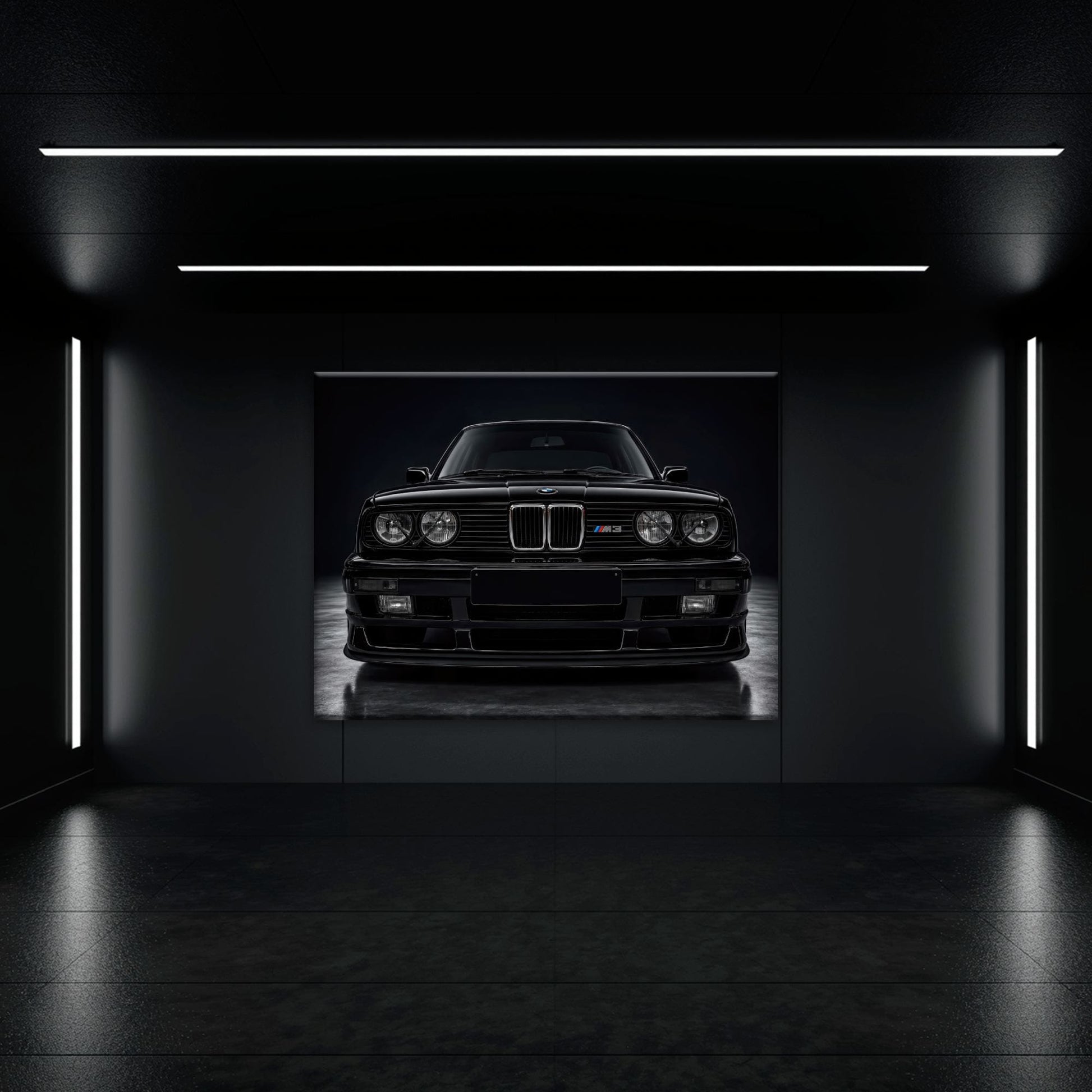 BMW E30 M3 Wall Art  Black Sport Car Canvas Print for Garage Decor Cars