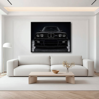 BMW E30 M3 Wall Art  Black Sport Car Canvas Print for Garage Decor Cars