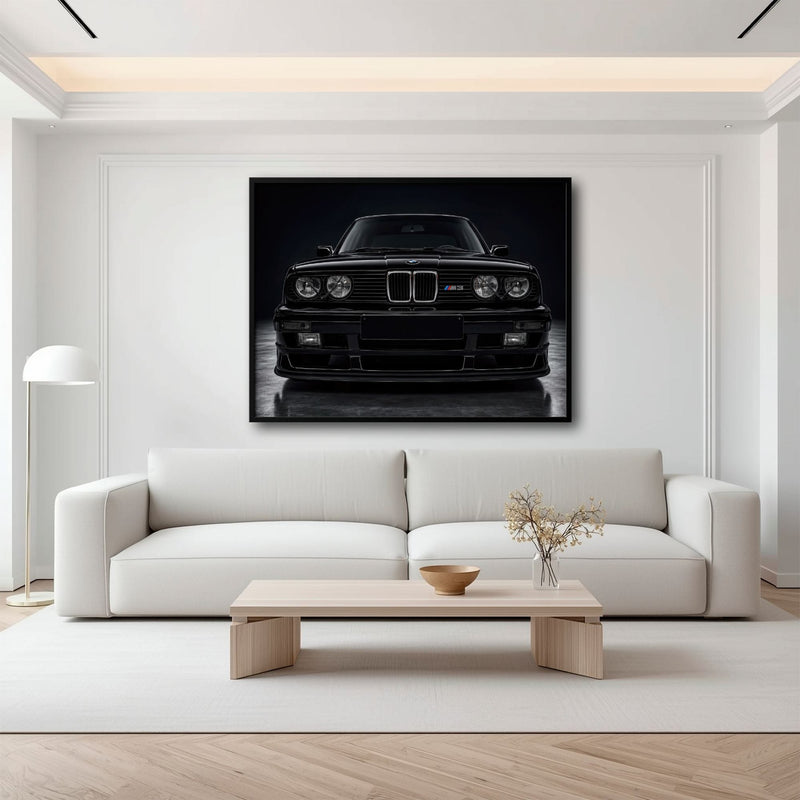 BMW E30 M3 Wall Art  Black Sport Car Canvas Print for Garage Decor Cars